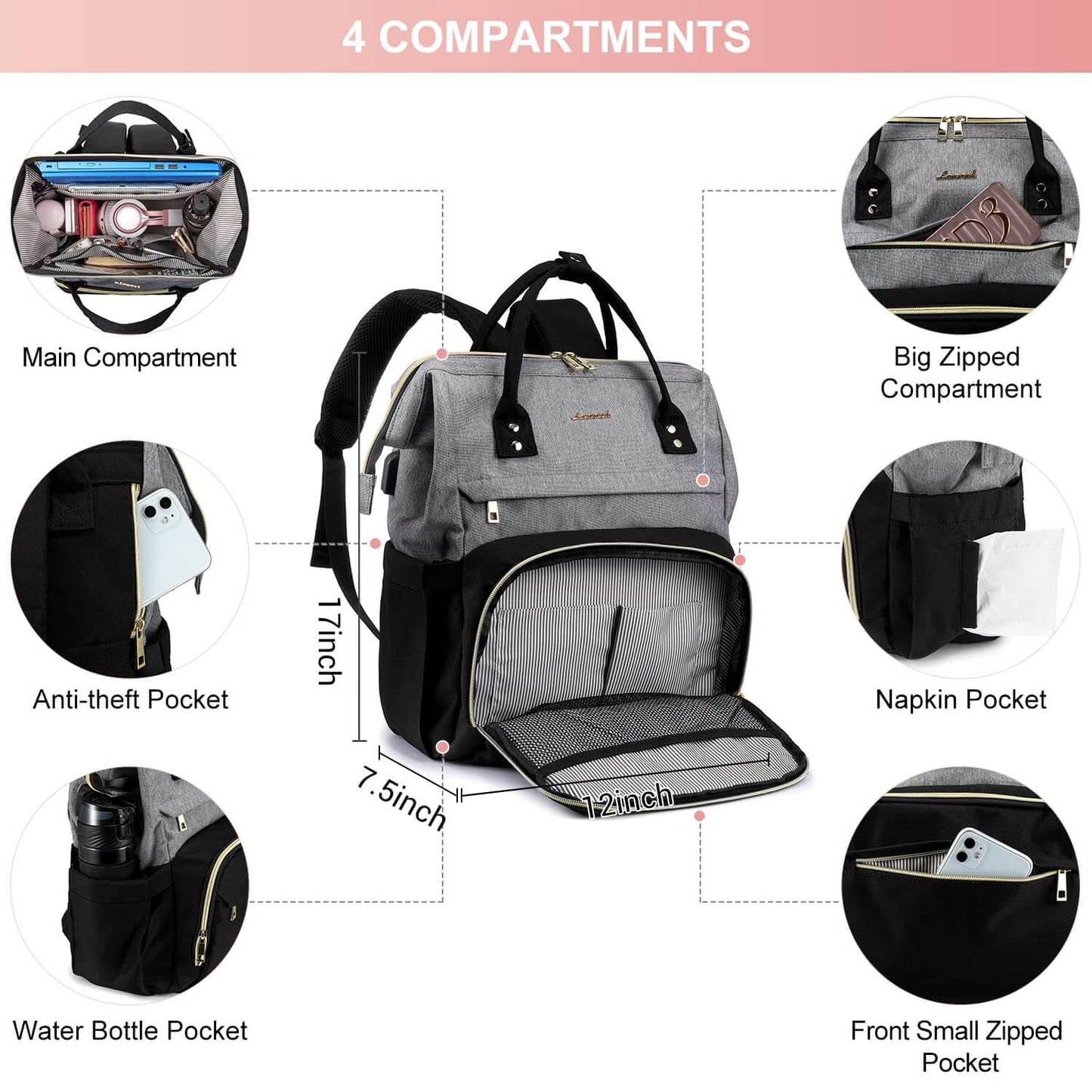 Professional Laptop Backpack with USB Port 15.6 inch