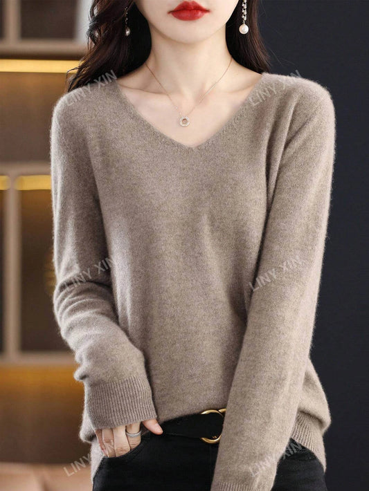 Pure Merino Wool V-Neck Seamless Knit Sweater