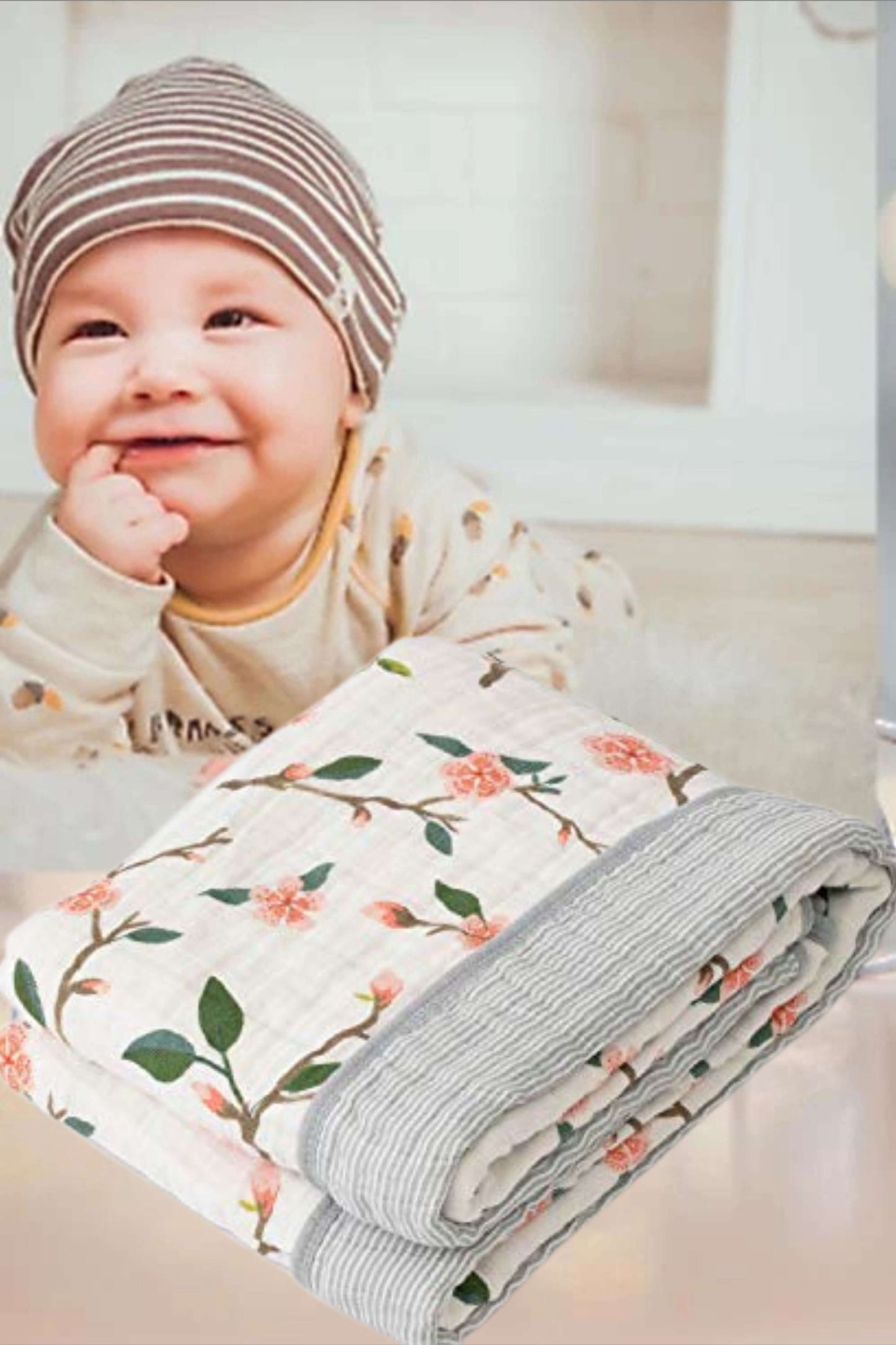 Red Rover Cotton Muslin Baby Quilt - Peach Blossom