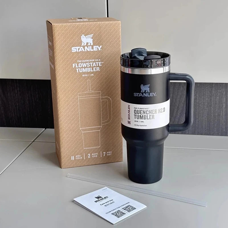 Stainless Steel Vacuum Insulated Stanley Travel Tumbler with Handle & Straw 40oz | GreenLifeHuman Emporium