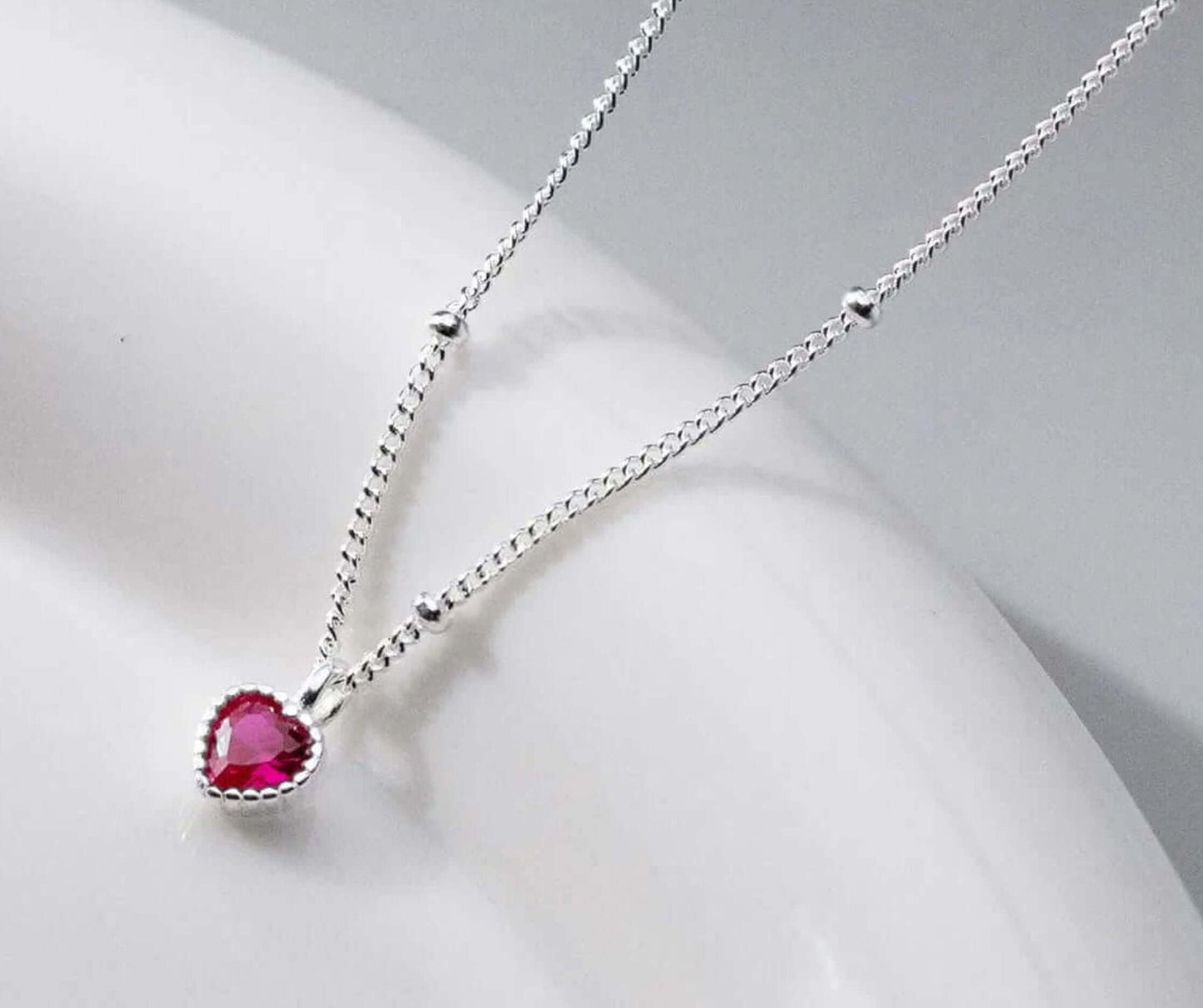 S925 Sterling Silver Heart Necklace with Red Crystal Pendant