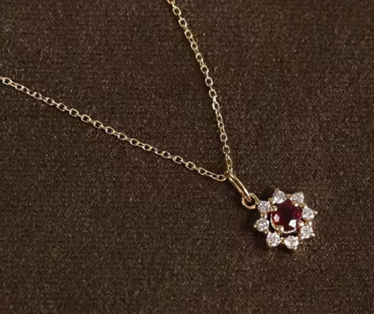 S925 Sterling Silver Red Zirconia Necklace