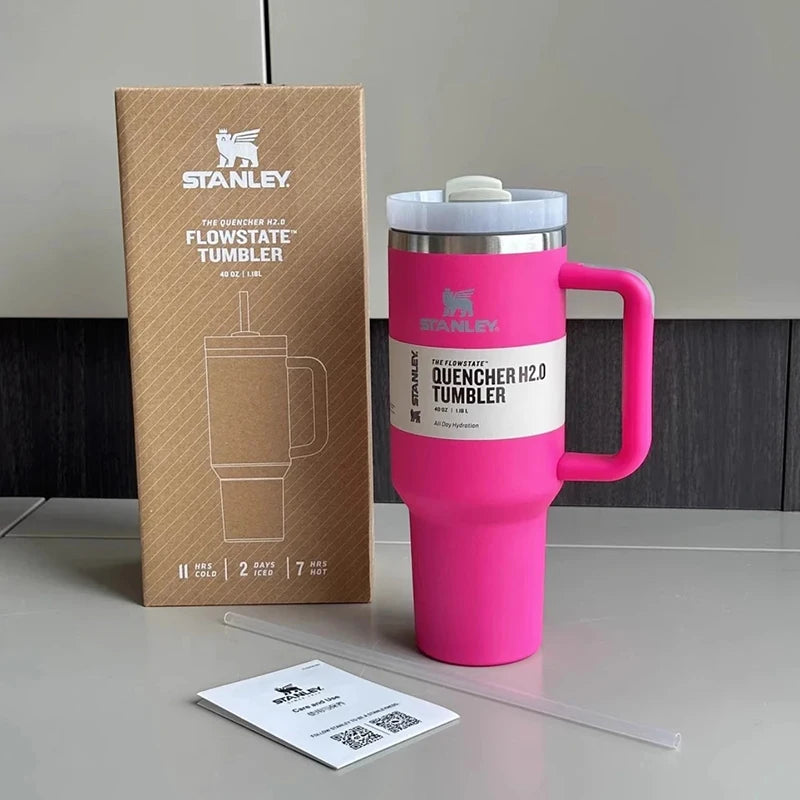 Stainless Steel Vacuum Insulated Stanley Travel Tumbler with Handle & Straw 40oz | GreenLifeHuman Emporium