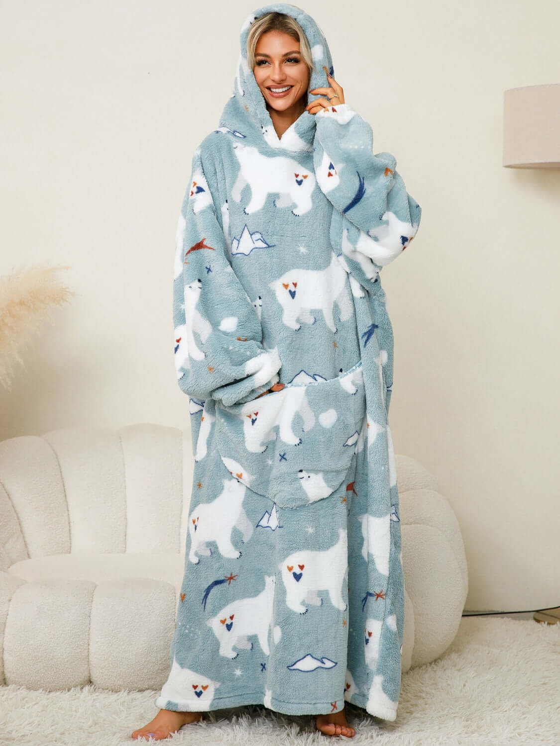 Snuggle Style Fuzzy Hooded Lounge Dress
