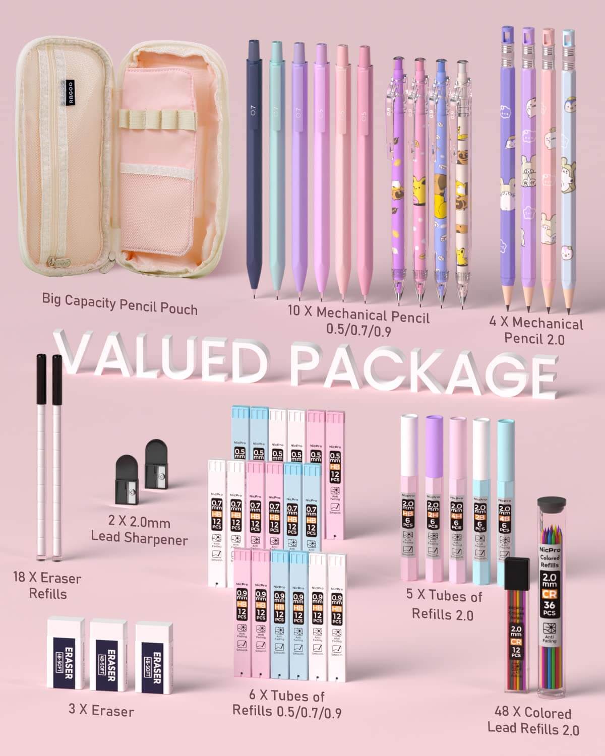 Spacious Pen Case School Stationery Set - 47 Pieces