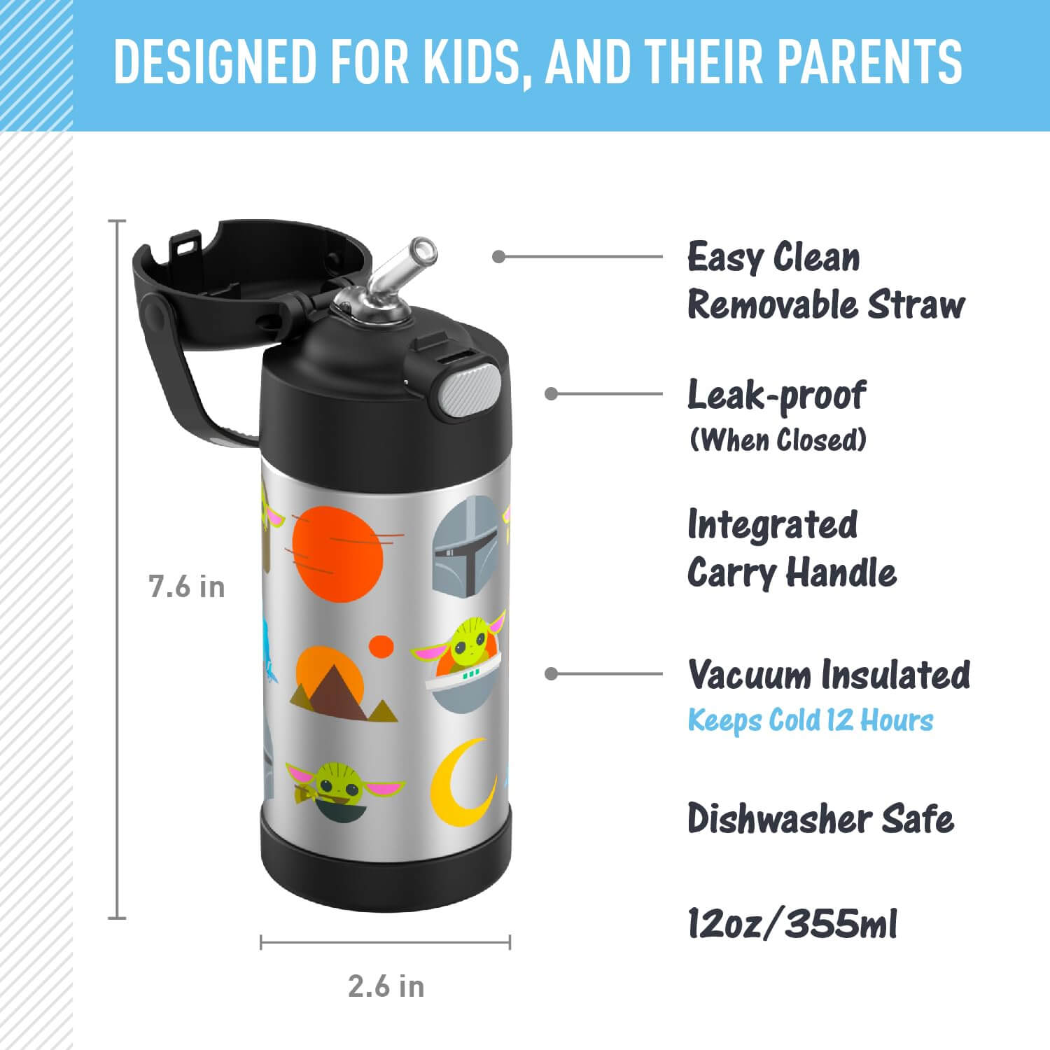 Star Wars Mandalorian 12oz Insulated Kids Bottle