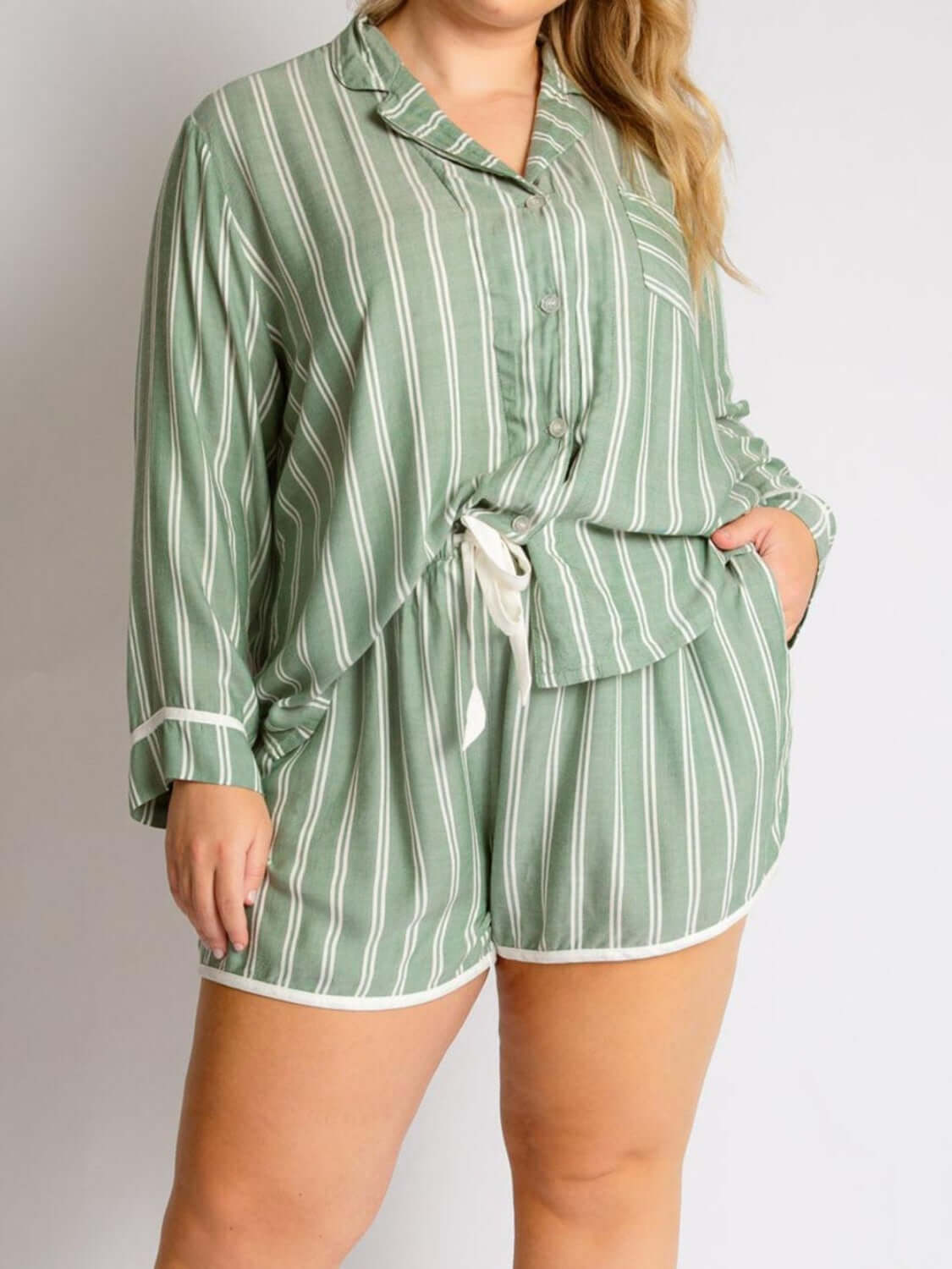 Stripes Collared Neck Top & Shorts Lounge Set