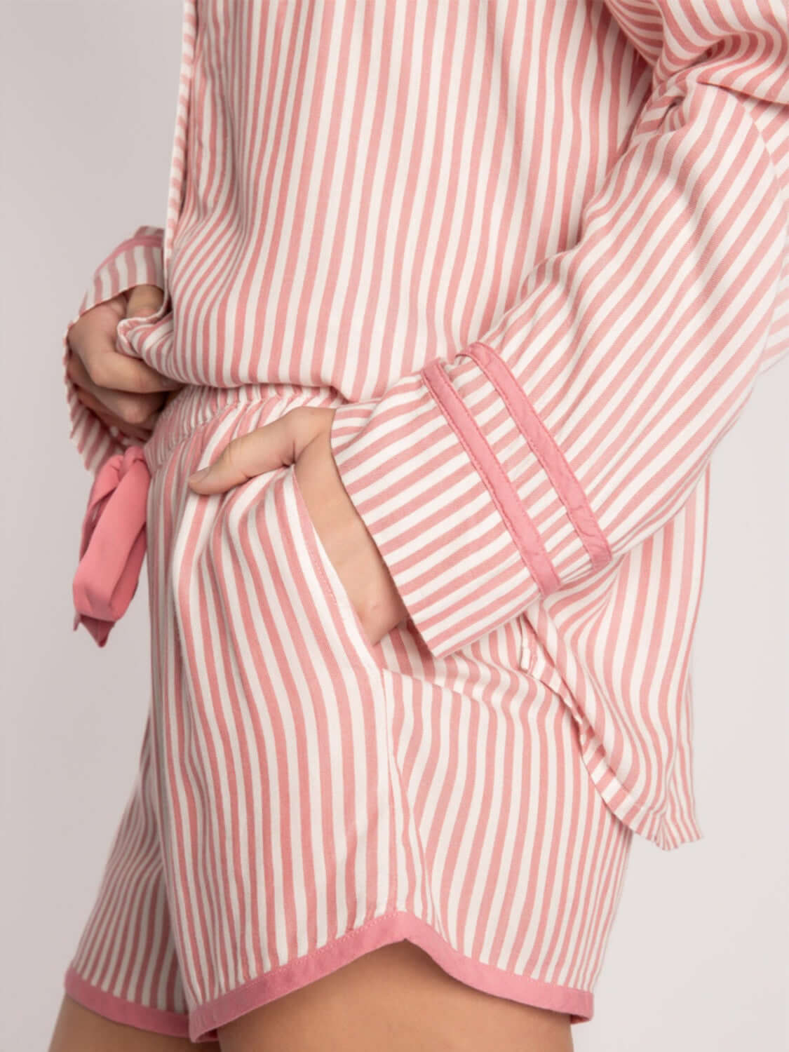 Stripes Collared Neck Top & Shorts Lounge Set