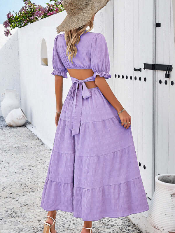 Stylish Elegance V-Neck Backless Waist Dress