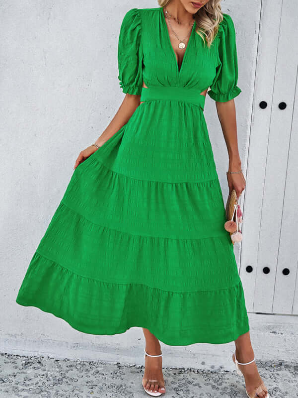 Stylish Elegance V-Neck Backless Waist Dress