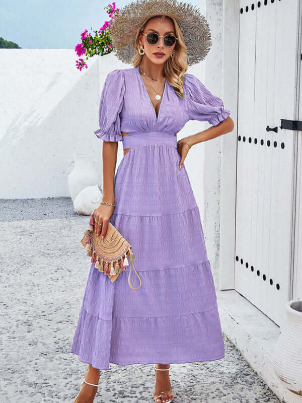 Stylish Elegance V-Neck Backless Waist Dress