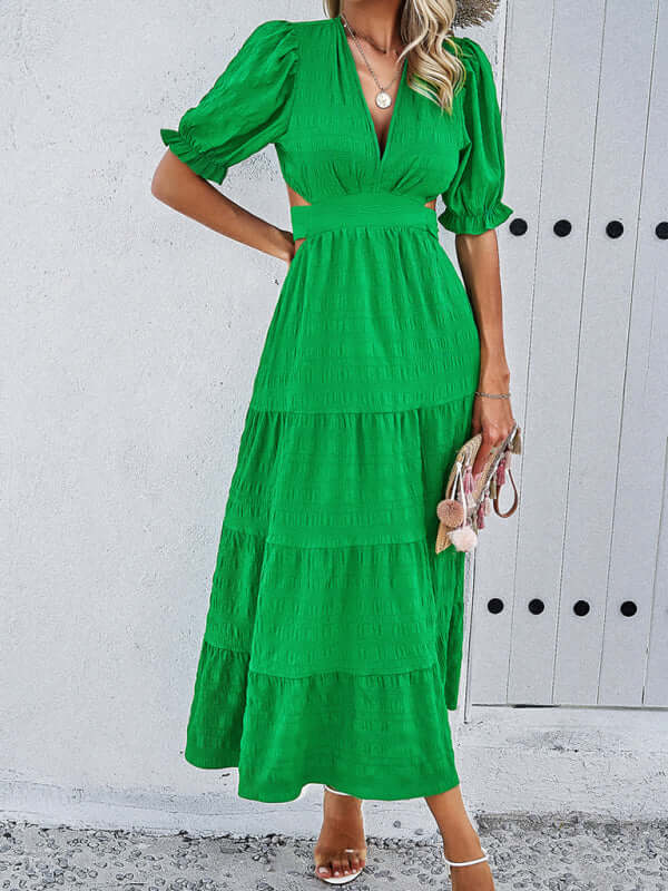 Stylish Elegance V-Neck Backless Waist Dress