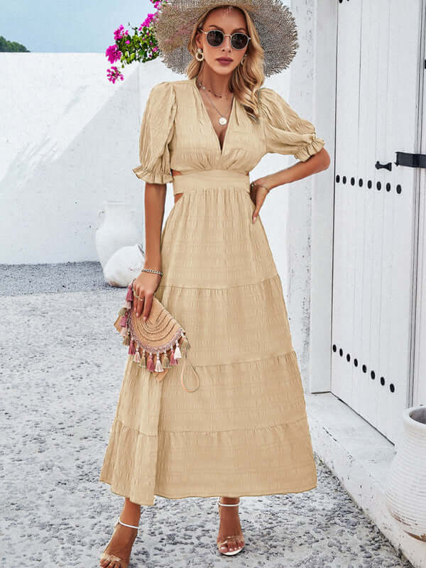 Stylish Elegance V-Neck Backless Waist Dress