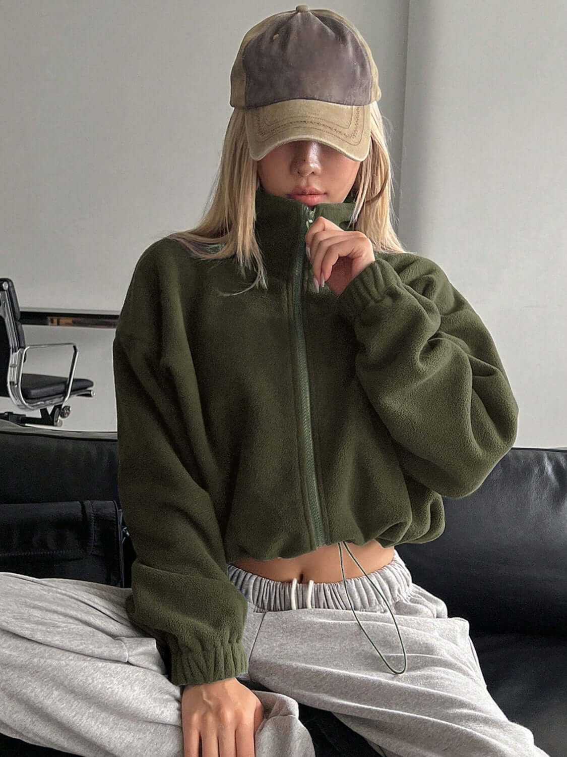 Stylish Honey Cropped Zip-Up Jacket