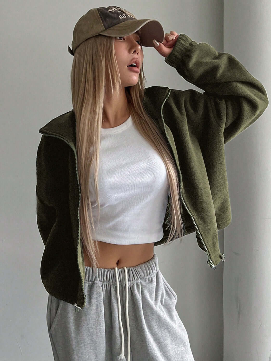 Stylish Honey Cropped Zip-Up Jacket