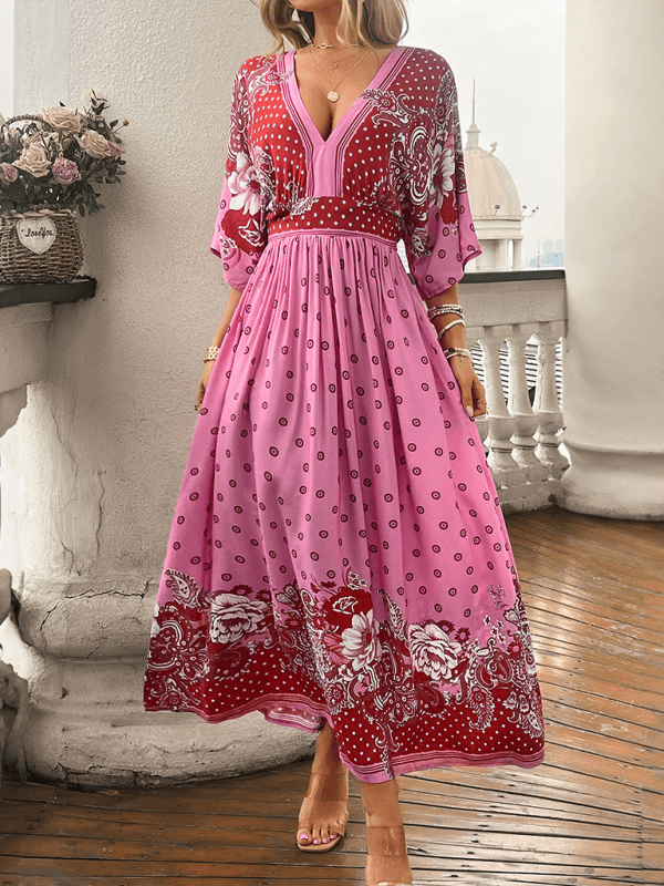 Sun-Kissed Style V-Neck Printed Maxi Skirt