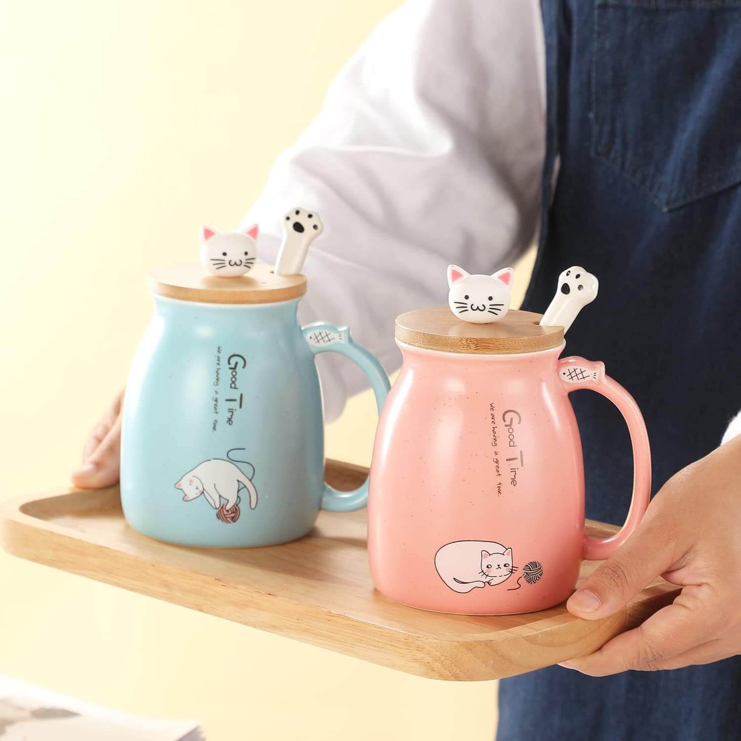 Tea Time with Kitty Cat Mug with Lid Spoon & Infuser