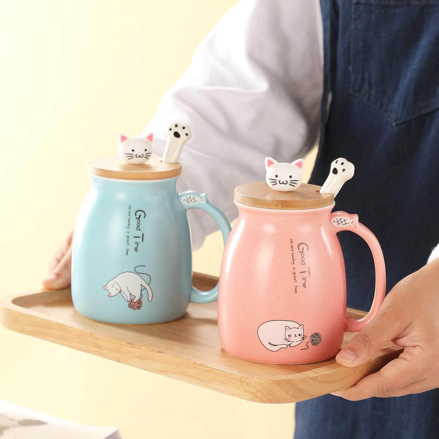 Tea Time with Kitty Cat Mug with Lid Spoon & Infuser