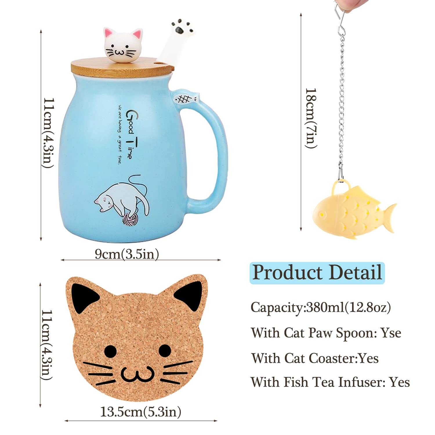 Tea Time with Kitty Cat Mug with Lid Spoon & Infuser