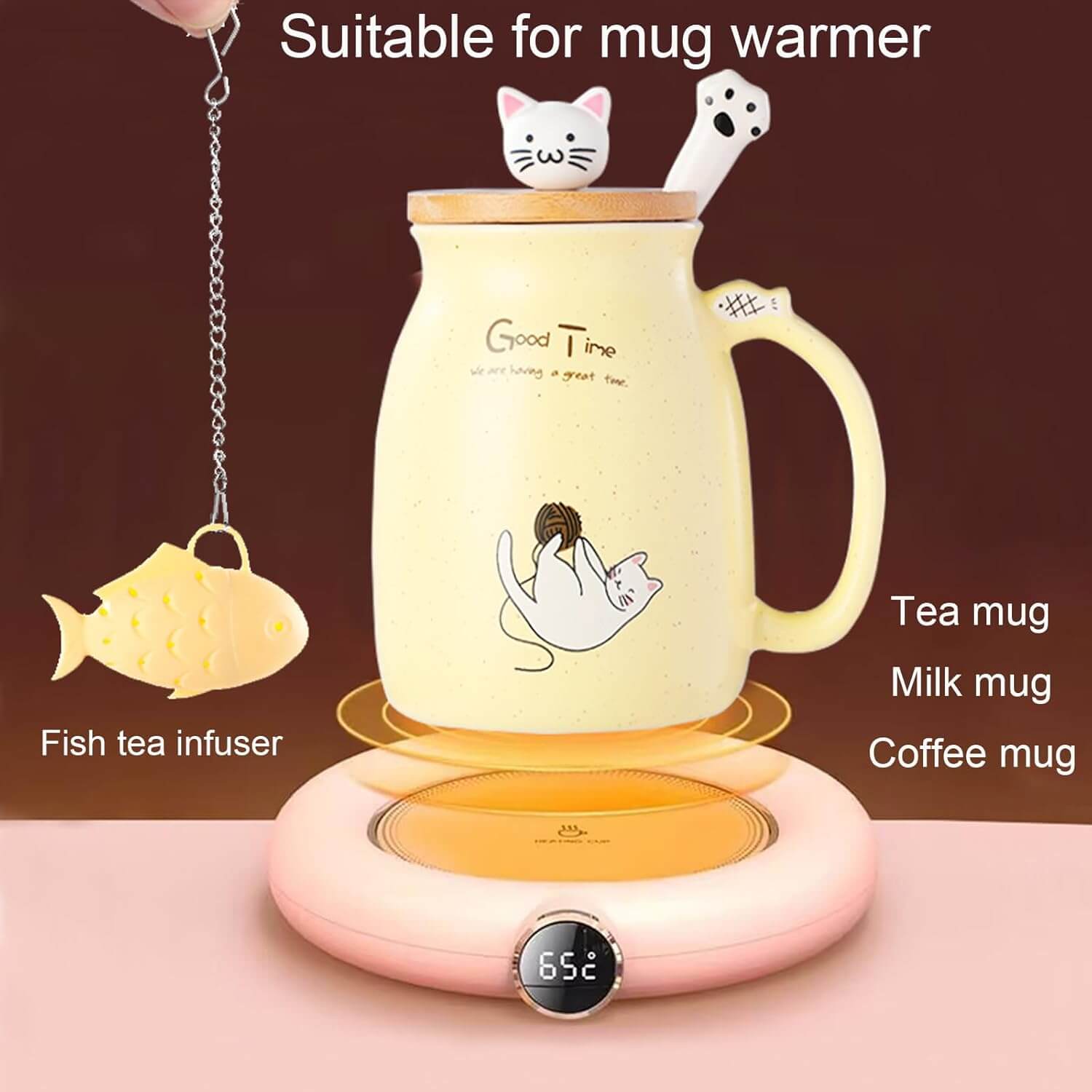 Tea Time with Kitty Cat Mug with Lid Spoon & Infuser