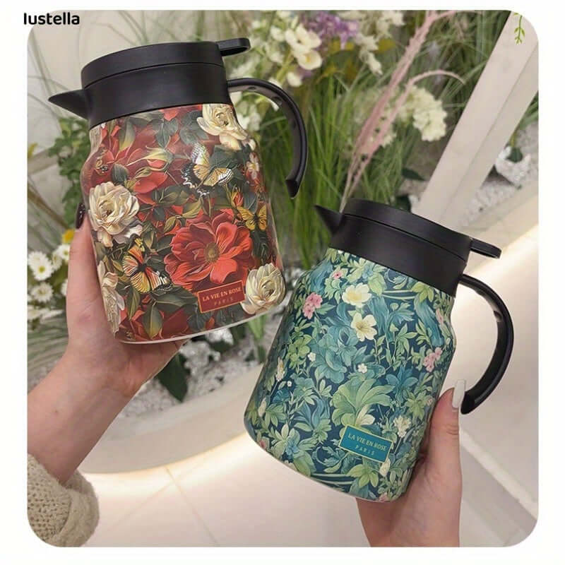 Teatime Charm: Stainless Steel Floral Infusion Pitcher with Infuser & Lid