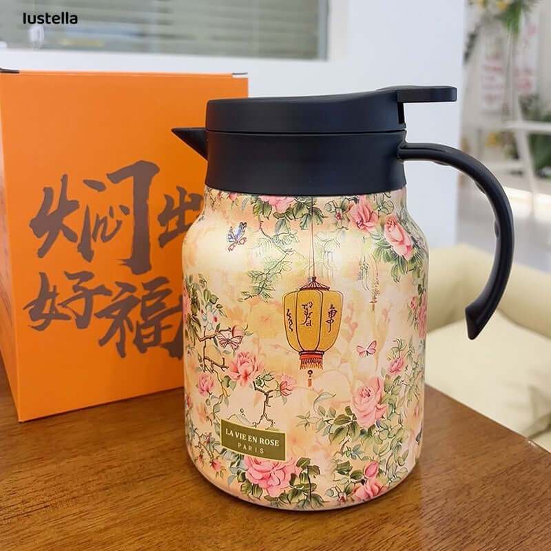 Teatime Charm: Stainless Steel Floral Infusion Pitcher with Infuser & Lid
