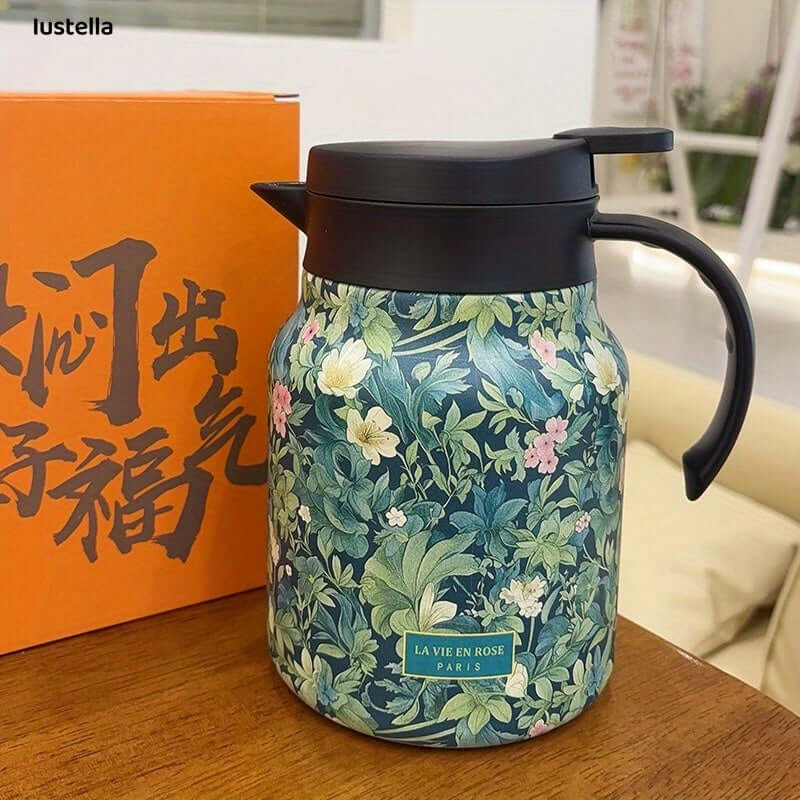 Teatime Charm: Stainless Steel Floral Infusion Pitcher with Infuser & Lid