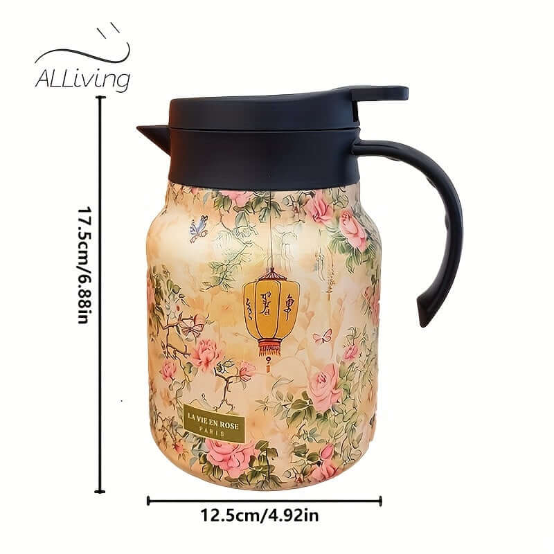 Teatime Charm: Stainless Steel Floral Infusion Pitcher with Infuser & Lid