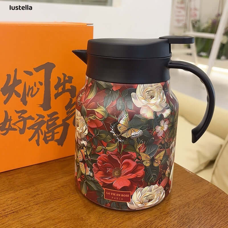 Teatime Charm: Stainless Steel Floral Infusion Pitcher with Infuser & Lid
