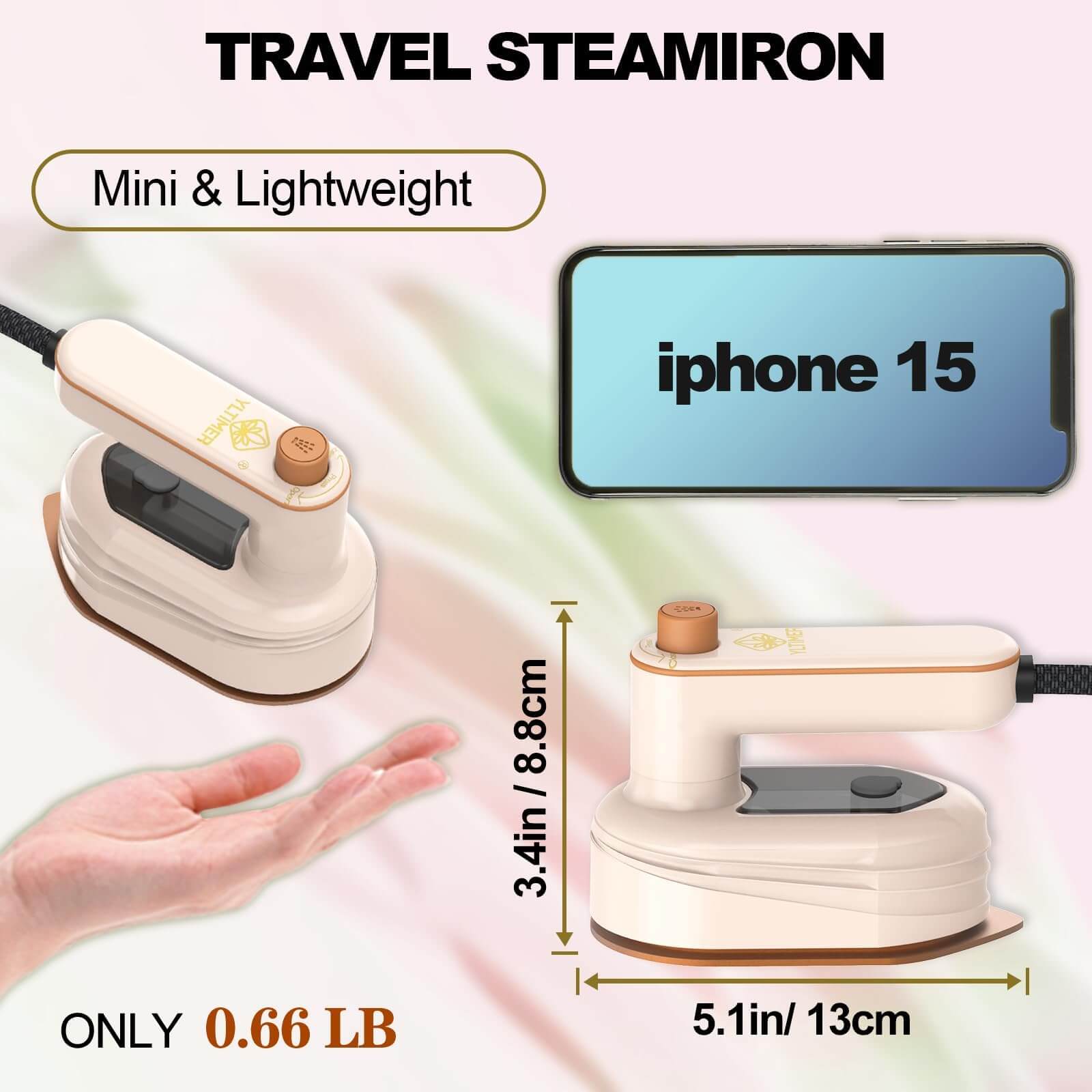 Travel Essential 2-in-1 Mini Pink Iron for Clothes