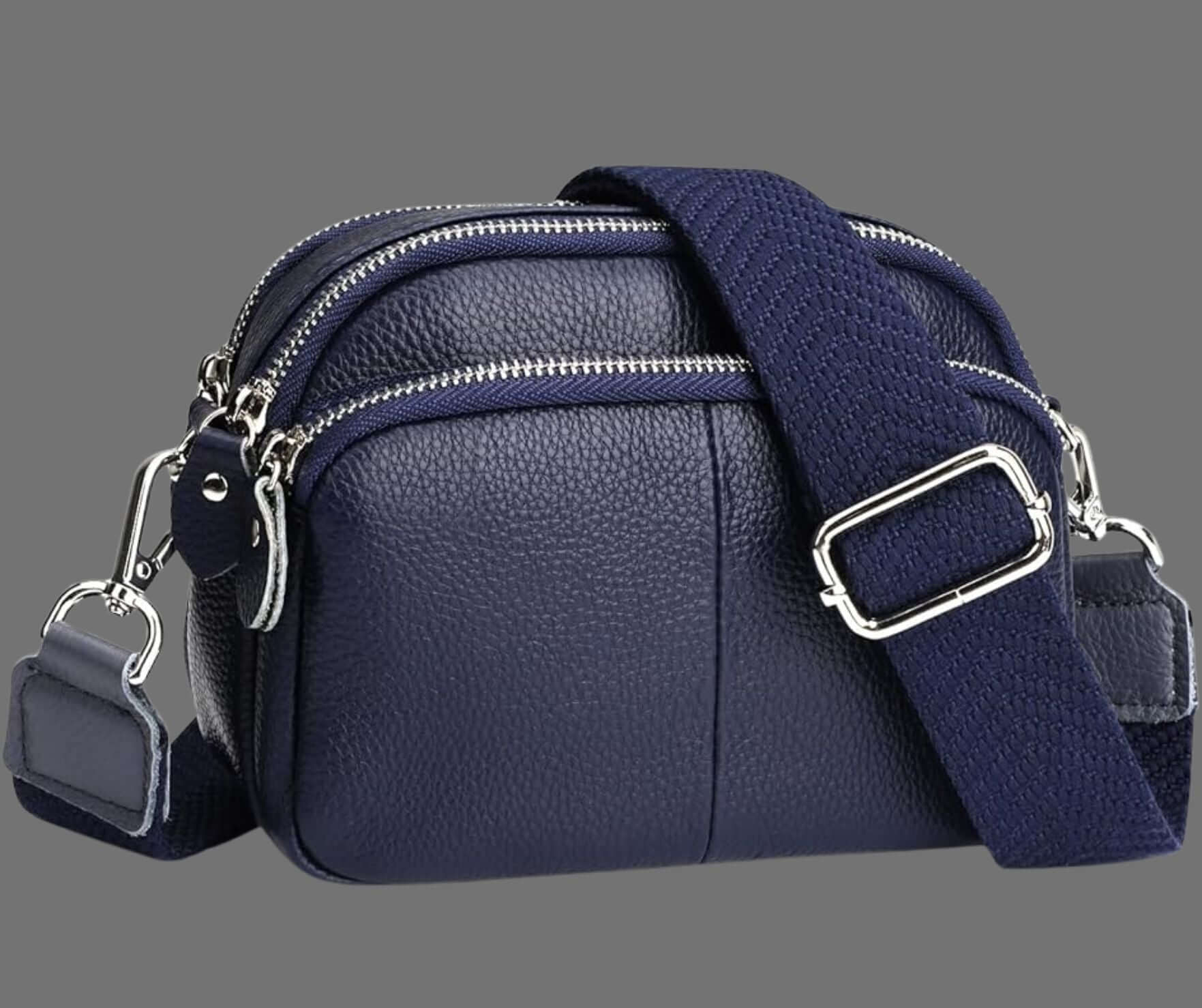 Triple Zip Small Leather Camera Crossbody Bag