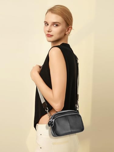 Triple Zip Small Leather Camera Crossbody Bag