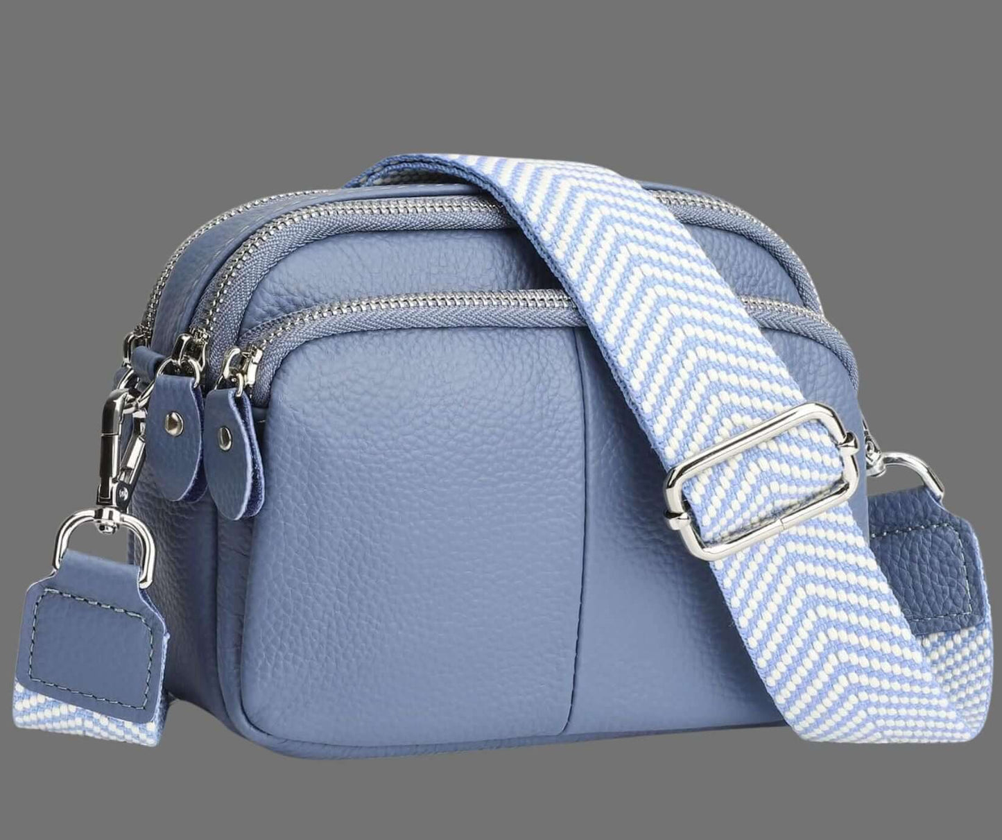 Triple Zip Small Leather Camera Crossbody Bag