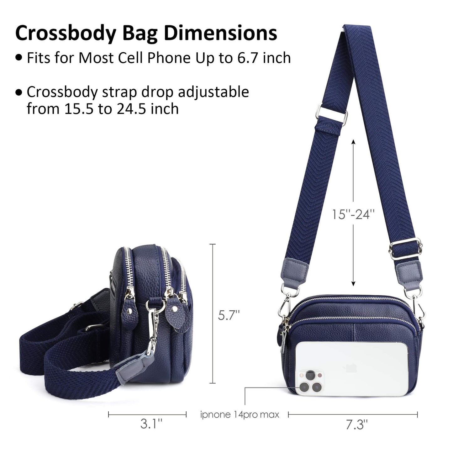 Triple Zip Small Leather Camera Crossbody Bag