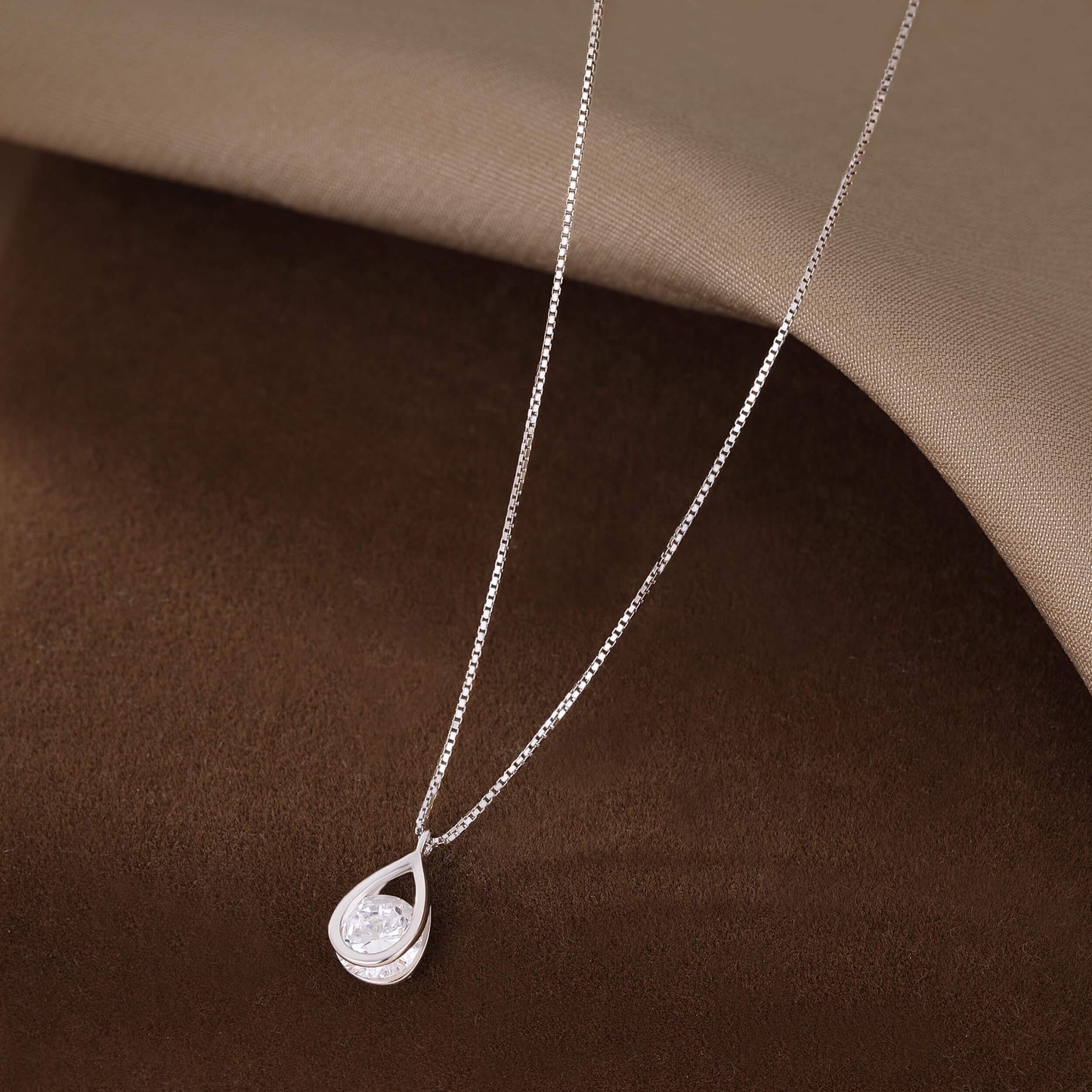 Twinkle Drop: 925 Silver CZ Teardrop Necklace