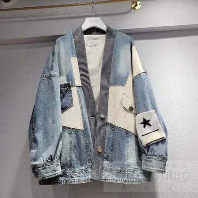 Urban Fusion Knit Spliced Denim Jacket