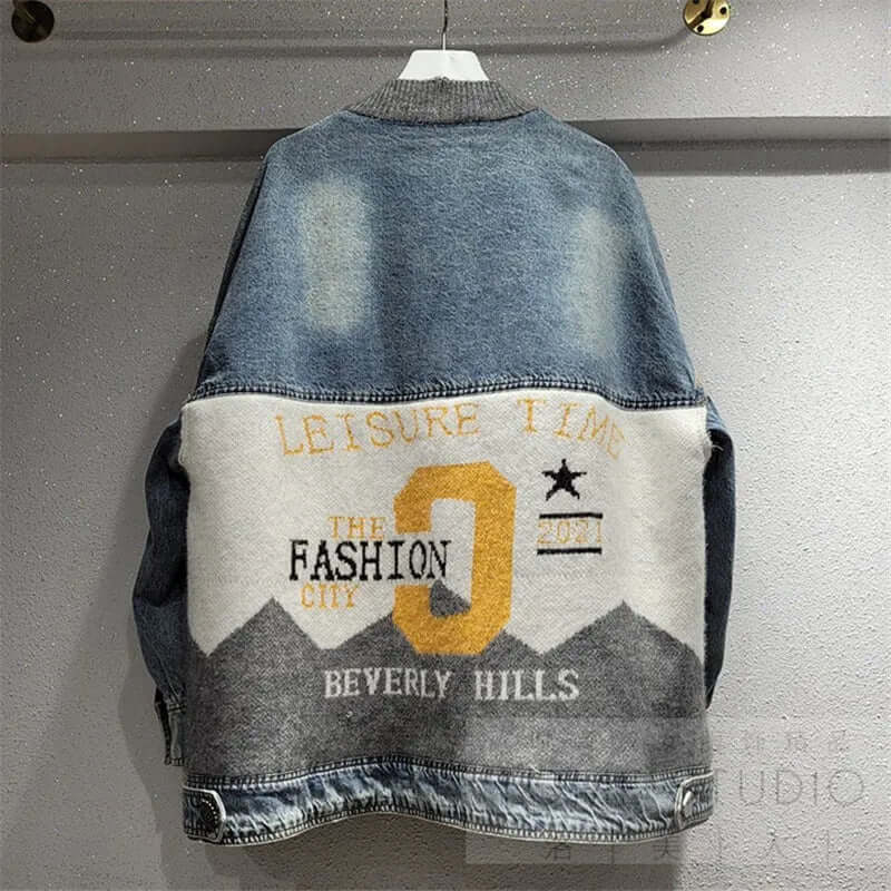 Urban Fusion Knit Spliced Denim Jacket
