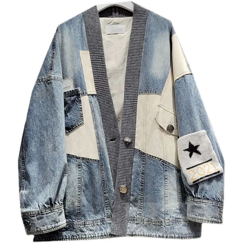 Urban Fusion Knit Spliced Denim Jacket