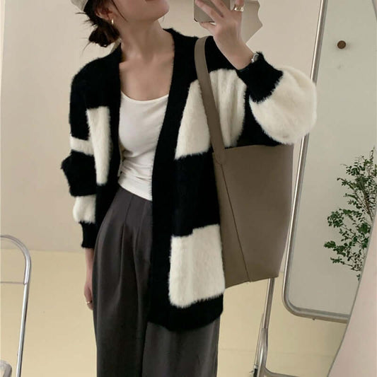 V-Neck Knitted Cardigan - Velvet Elegance