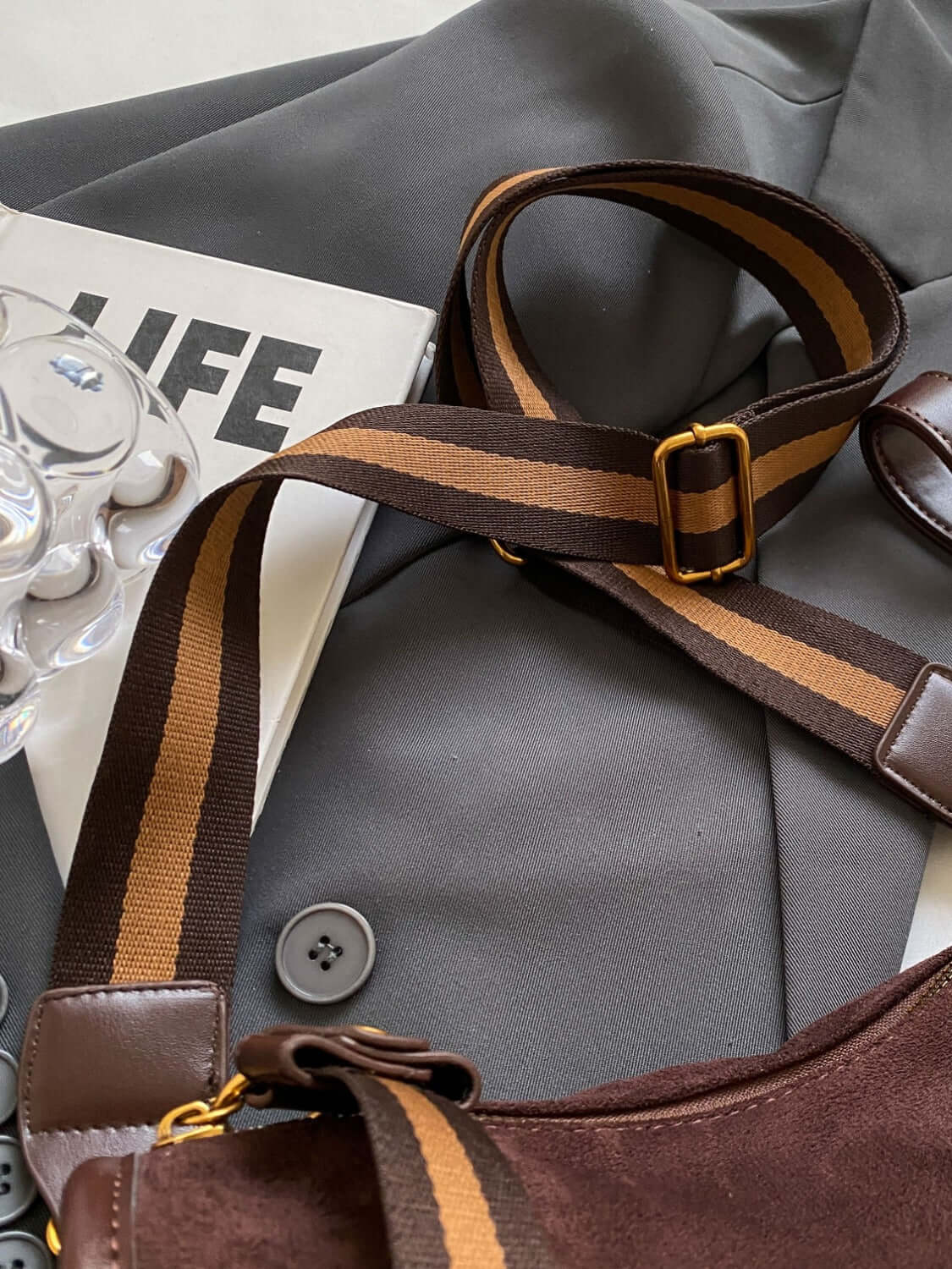 Versatile Suede Shoulder Bag with Adjustable Strap