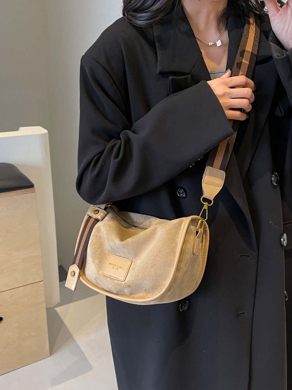 Versatile Suede Shoulder Bag with Adjustable Strap