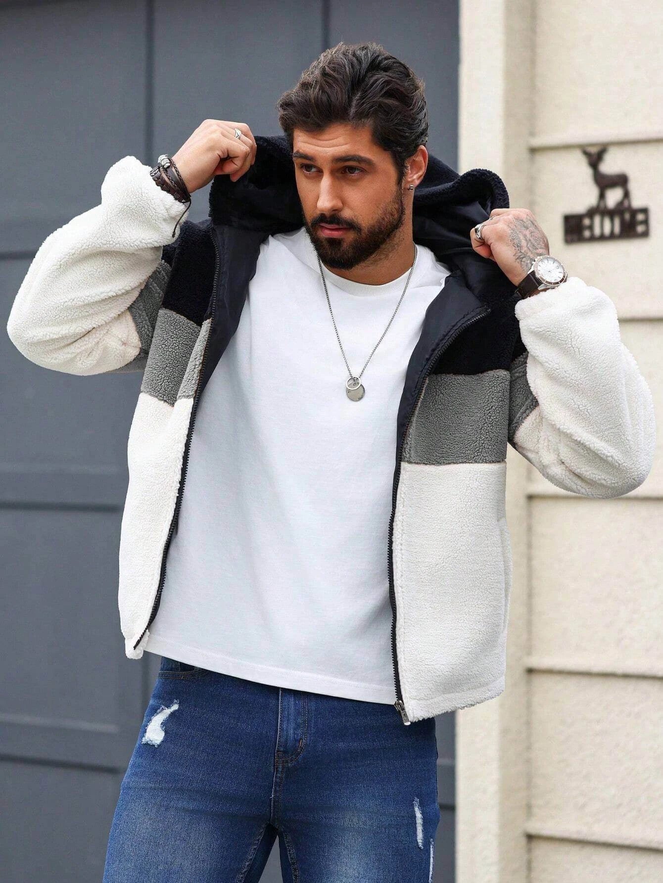 Warm & Stylish Men's Colorblock Sherpa Jacket