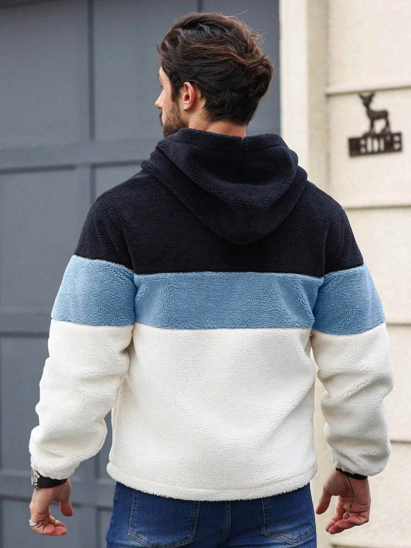 Warm & Stylish Men's Colorblock Sherpa Jacket