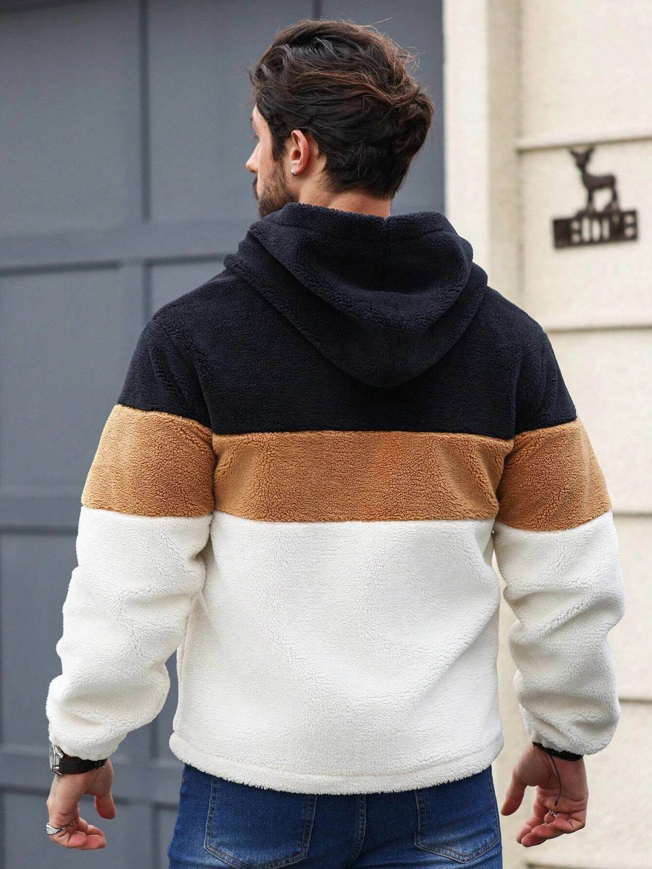 Warm & Stylish Men's Colorblock Sherpa Jacket