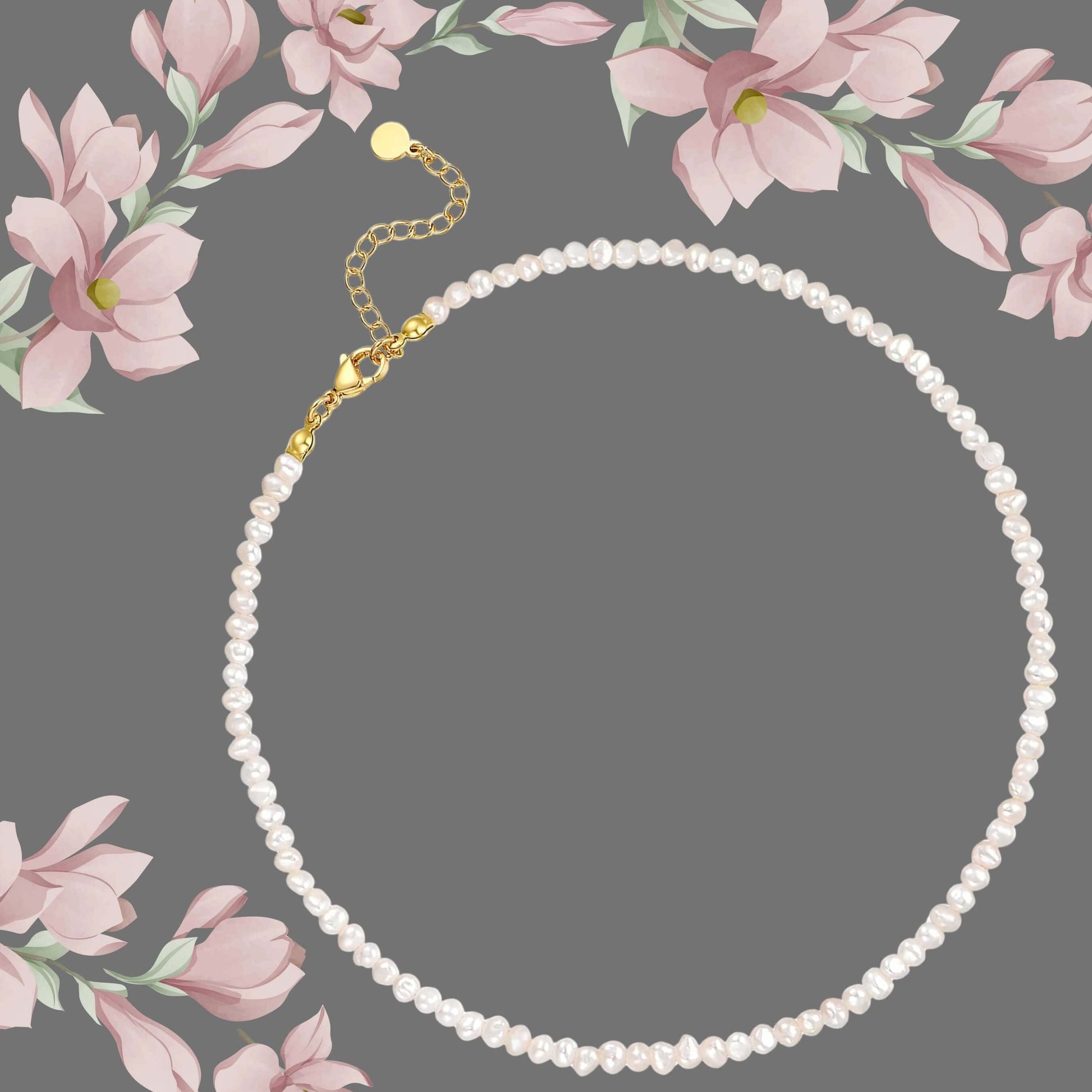 Baroque Pearl Choker Necklace – 3-4mm Freshwater Pearls 16"