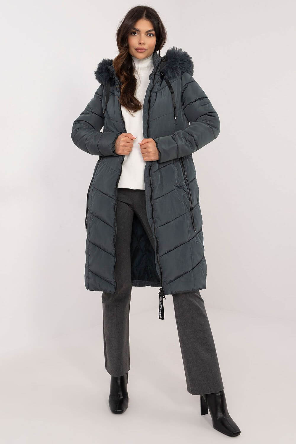 Winter Luxe Quilted Down Jacket with Detachable Fur Hood