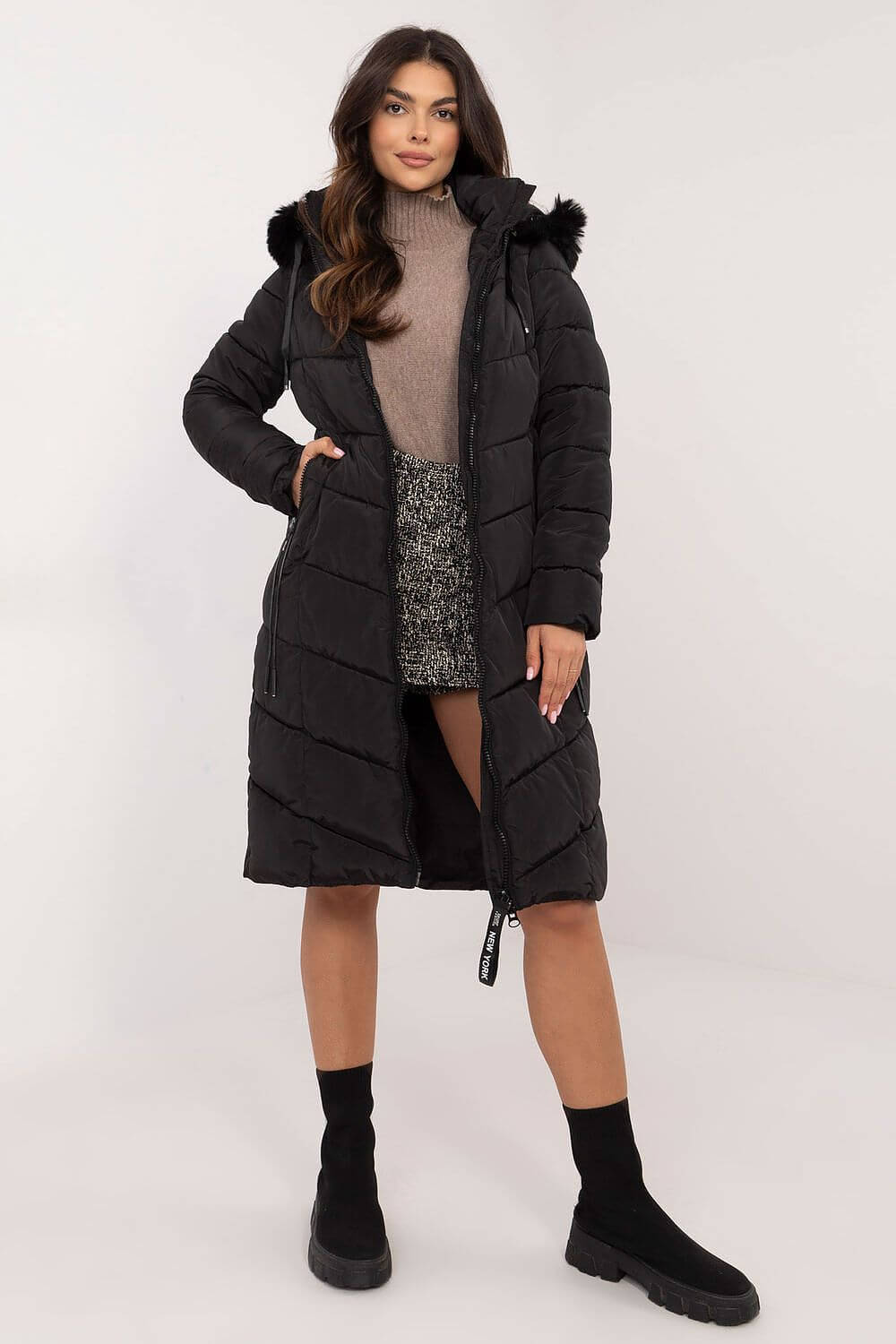 Winter Luxe Quilted Down Jacket with Detachable Fur Hood