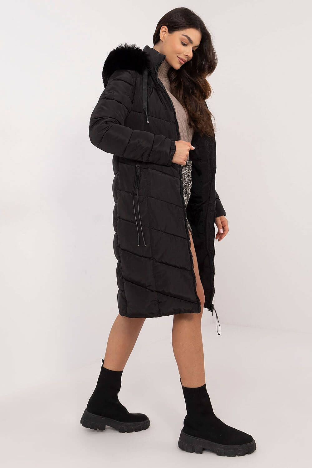 Winter Luxe Quilted Down Jacket with Detachable Fur Hood