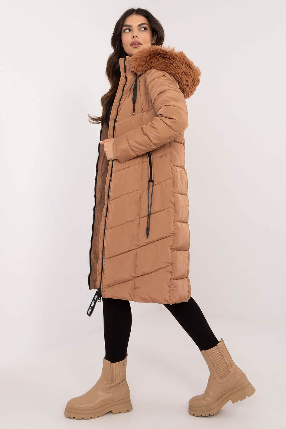 Winter Luxe Quilted Down Jacket with Detachable Fur Hood