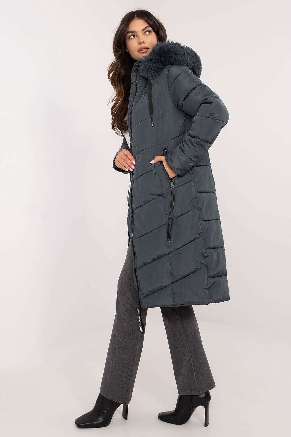 Winter Luxe Quilted Down Jacket with Detachable Fur Hood